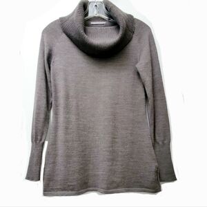 Smartwool Tan 100% Merino Wool Cowlneck Sweater Side Slits Size XS